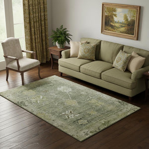 HomeRoots 8' Sage and Beige Oriental Washable Round Rug - Stylish, Durable, UV Protected for Active Homes 714988