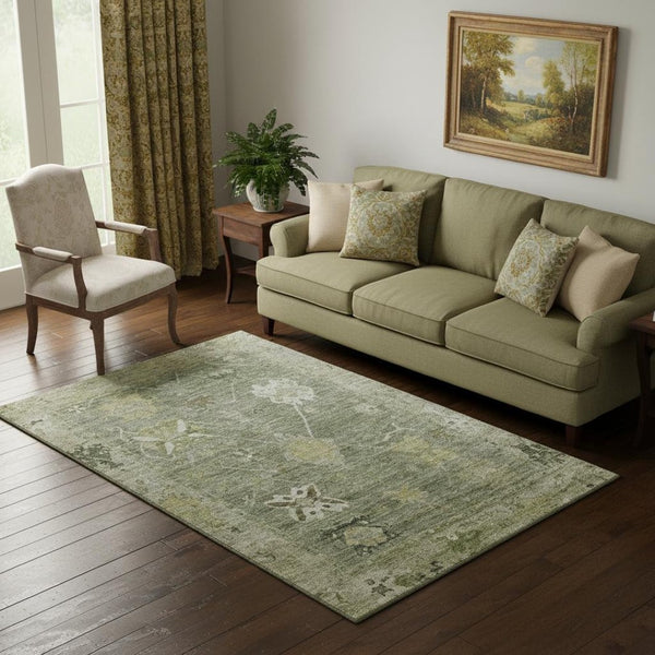 HomeRoots 8' Sage and Beige Oriental Washable Round Rug - Stylish, Durable, UV Protected for Active Homes 714988