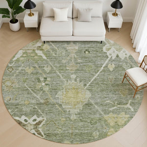 HomeRoots 8' X 10' Sage and Beige Oriental Area Rug - Washable, Stain-Resistant with UV Protection for Homes 714989