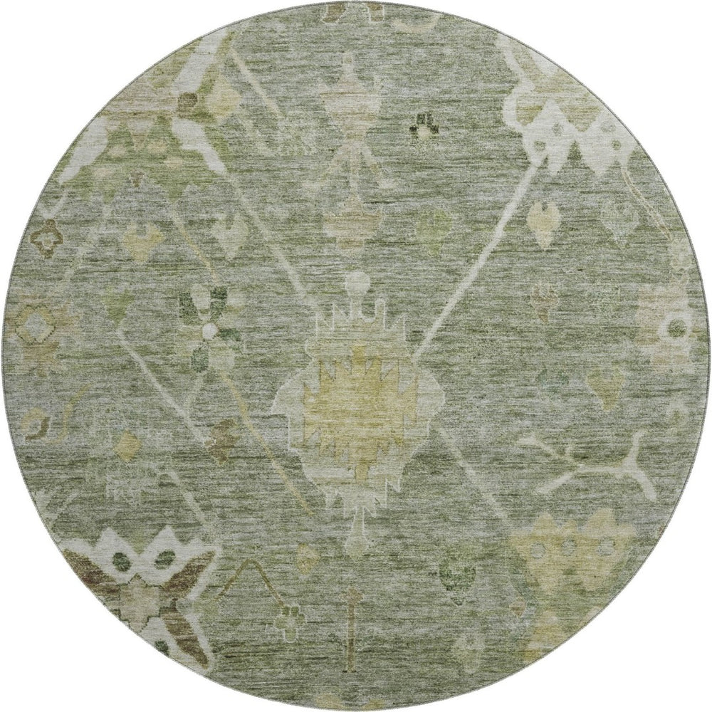 HomeRoots 8' X 10' Sage and Beige Oriental Area Rug - Washable, Stain-Resistant with UV Protection for Homes 714989