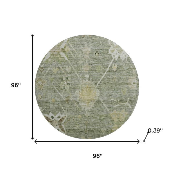 HomeRoots 8' X 10' Sage and Beige Oriental Area Rug - Washable, Stain-Resistant with UV Protection for Homes 714989
