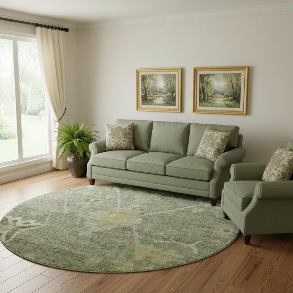 HomeRoots 8' X 10' Sage and Beige Oriental Area Rug - Washable, Stain-Resistant with UV Protection for Homes 714989