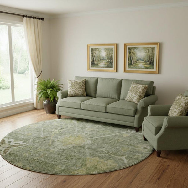 HomeRoots 8' X 10' Sage and Beige Oriental Area Rug - Washable, Stain-Resistant with UV Protection for Homes 714989