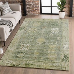 HomeRoots 9' X 12' Sage & Beige Washable Area Rug – Elegant Oriental Design with UV Protection & Easy Care 714990