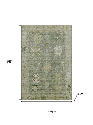 HomeRoots 9' X 12' Sage & Beige Washable Area Rug – Elegant Oriental Design with UV Protection & Easy Care 714990
