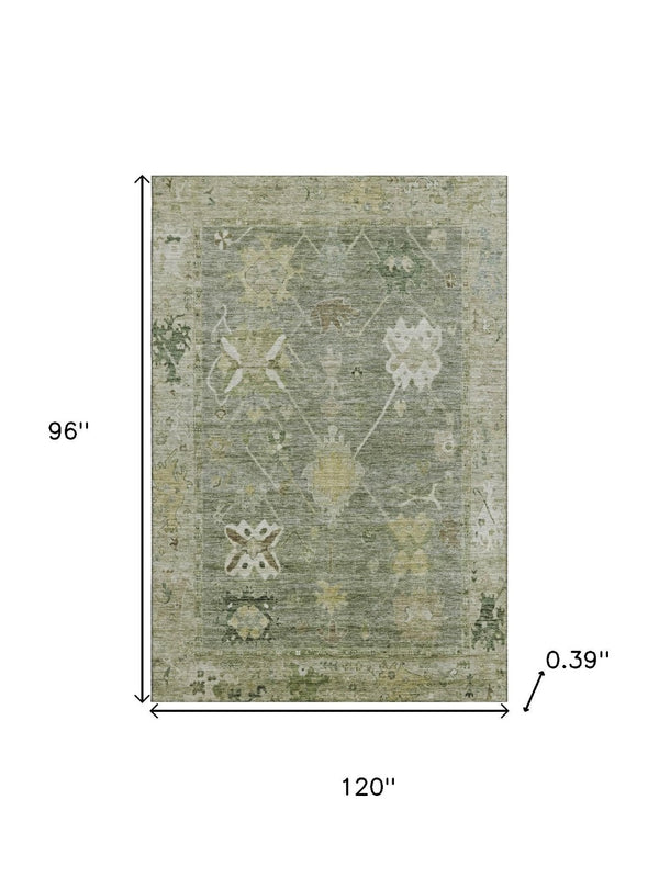 HomeRoots 9' X 12' Sage & Beige Washable Area Rug – Elegant Oriental Design with UV Protection & Easy Care 714990