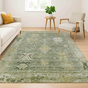HomeRoots 9' X 12' Sage & Beige Washable Area Rug – Elegant Oriental Design with UV Protection & Easy Care 714990