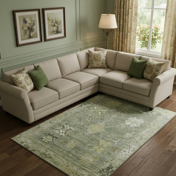HomeRoots 9' X 12' Sage & Beige Washable Area Rug – Elegant Oriental Design with UV Protection & Easy Care 714990