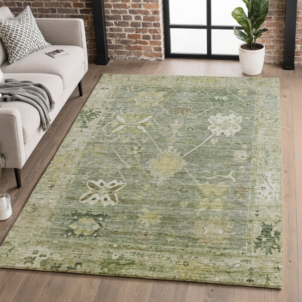 HomeRoots 10' X 14' Sage & Beige Oriental Area Rug - Machine Washable, UV Protection, Stain Resistant Comfort 714991
