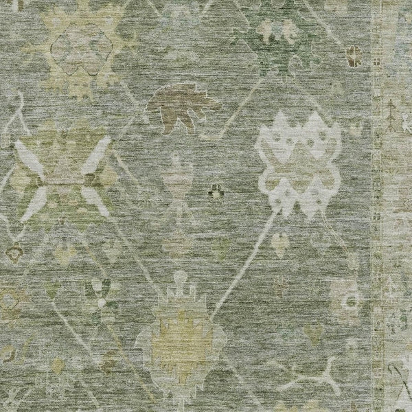 HomeRoots 10' X 14' Sage & Beige Oriental Area Rug - Machine Washable, UV Protection, Stain Resistant Comfort 714991