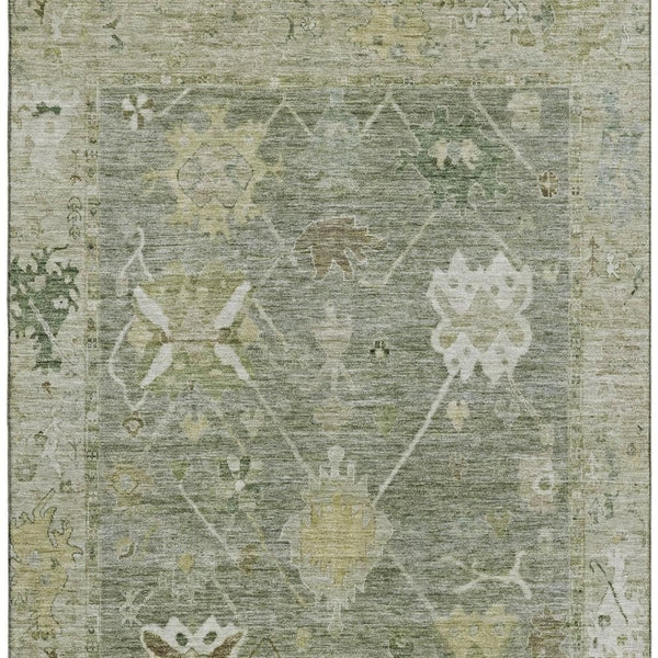 HomeRoots 10' X 14' Sage & Beige Oriental Area Rug - Machine Washable, UV Protection, Stain Resistant Comfort 714991