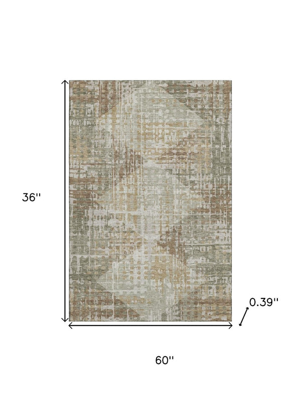 HomeRoots 5' X 8' Sage and Beige Geometric Area Rug - Washable, UV Protected, Stain Resistant for Active Homes 714993