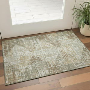 HomeRoots 5' X 8' Sage and Beige Geometric Area Rug - Washable, UV Protected, Stain Resistant for Active Homes 714993