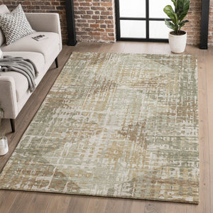 HomeRoots 8' Sage and Beige Geometric Washable Round Rug - Durable, Stain-Resistant, UV Protected, Soft Style 714994