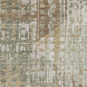 HomeRoots 8' Sage and Beige Geometric Washable Round Rug - Durable, Stain-Resistant, UV Protected, Soft Style 714994
