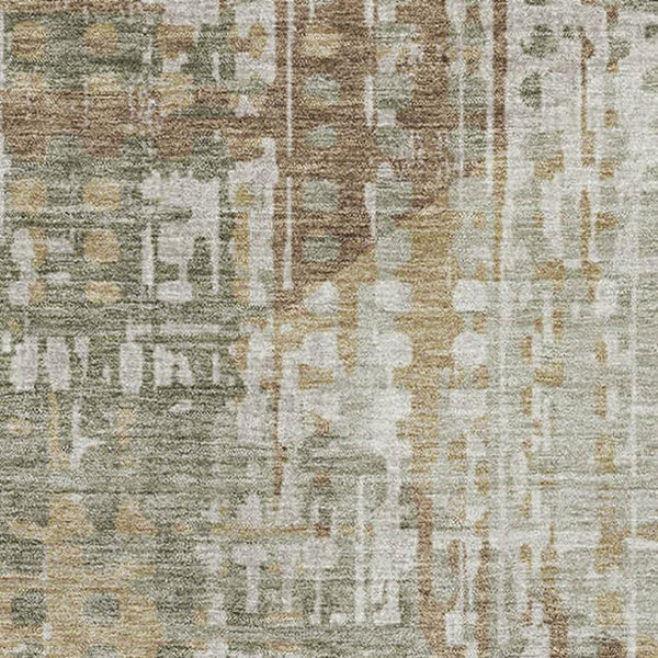 HomeRoots 8' Sage and Beige Geometric Washable Round Rug - Durable, Stain-Resistant, UV Protected, Soft Style 714994