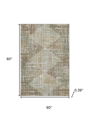 HomeRoots 8' Sage and Beige Geometric Washable Round Rug - Durable, Stain-Resistant, UV Protected, Soft Style 714994