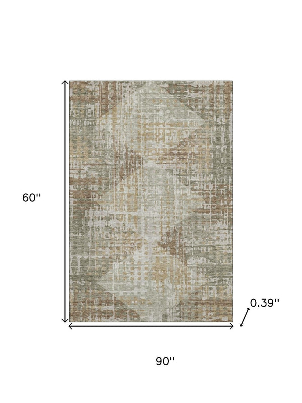 HomeRoots 8' Sage and Beige Geometric Washable Round Rug - Durable, Stain-Resistant, UV Protected, Soft Style 714994
