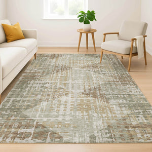 HomeRoots 8' Sage and Beige Geometric Washable Round Rug - Durable, Stain-Resistant, UV Protected, Soft Style 714994
