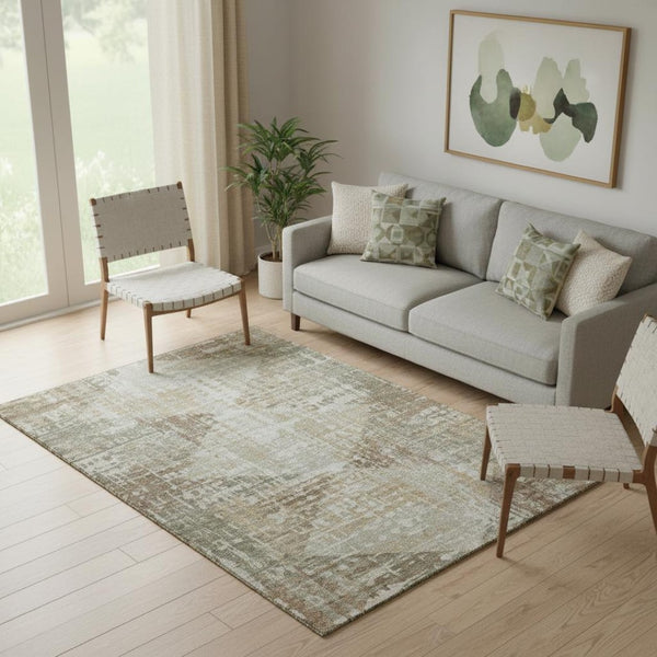 HomeRoots 8' Sage and Beige Geometric Washable Round Rug - Durable, Stain-Resistant, UV Protected, Soft Style 714994