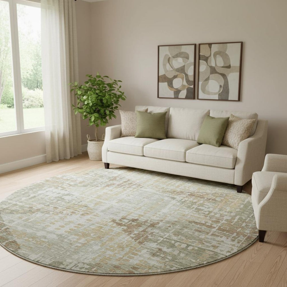 HomeRoots 8' X 10' Stylish Sage & Beige Geometric Washable Area Rug with UV & Stain Protection for Homes 714995