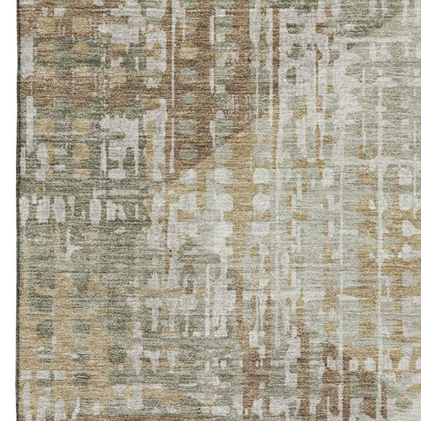 HomeRoots 9' X 12' Sage and Beige Geometric Washable Area Rug - Durable, UV-Protected, Pet-Friendly Design 714996