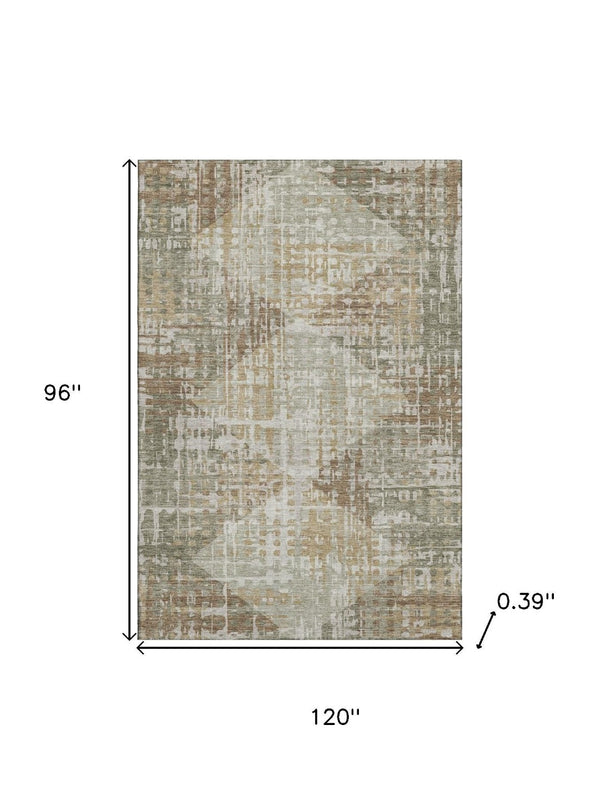 HomeRoots 9' X 12' Sage and Beige Geometric Washable Area Rug - Durable, UV-Protected, Pet-Friendly Design 714996