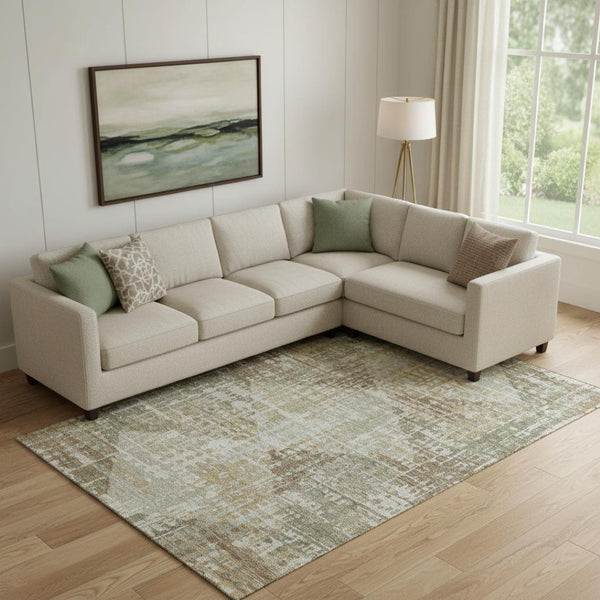 HomeRoots 9' X 12' Sage and Beige Geometric Washable Area Rug - Durable, UV-Protected, Pet-Friendly Design 714996