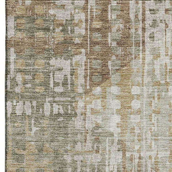 HomeRoots 10' Sage and Beige Geometric Washable Area Rug - UV Protected, Stain Resistant, Ideal for Busy Homes 714997