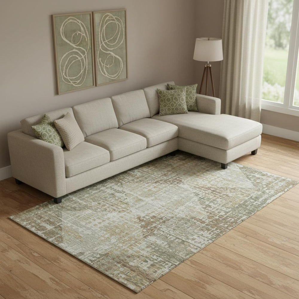 HomeRoots 10' Sage and Beige Geometric Washable Area Rug - UV Protected, Stain Resistant, Ideal for Busy Homes 714997