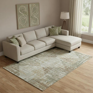 HomeRoots 10' Sage and Beige Geometric Washable Area Rug - UV Protected, Stain Resistant, Ideal for Busy Homes 714997