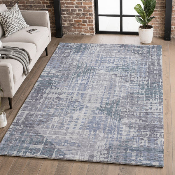 HomeRoots 8' Blue and Purple Geometric Round Rug – Washable, UV-Protected, Non-Slip, Family-Friendly Design 715000