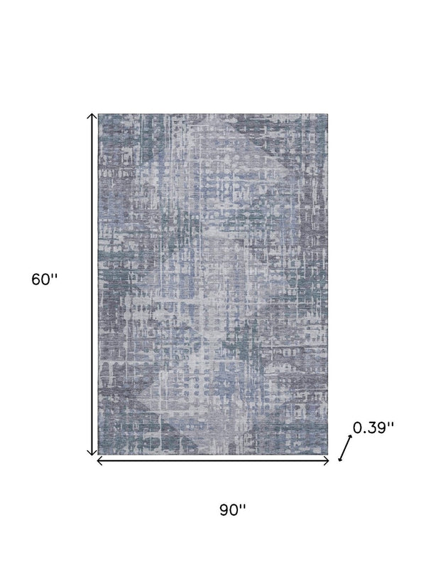 HomeRoots 8' Blue and Purple Geometric Round Rug – Washable, UV-Protected, Non-Slip, Family-Friendly Design 715000