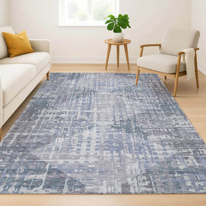 HomeRoots 8' Blue and Purple Geometric Round Rug – Washable, UV-Protected, Non-Slip, Family-Friendly Design 715000