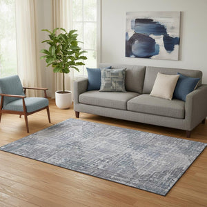 HomeRoots 8' Blue and Purple Geometric Round Rug – Washable, UV-Protected, Non-Slip, Family-Friendly Design 715000