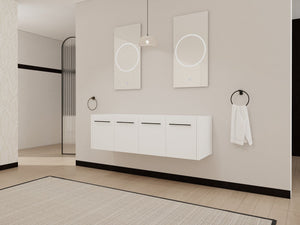 English Elm 60 Inch Wall-mounted Bathroom Vanity Cabinet with Soft-Close Doors, Eco Plywood, Scratch & Water-Resistant Finish Glossy White W999P208036