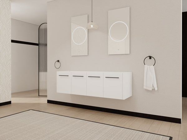 English Elm 60 Inch Wall-mounted Bathroom Vanity Cabinet with Soft-Close Doors, Eco Plywood, Scratch & Water-Resistant Finish Glossy White W999P208036