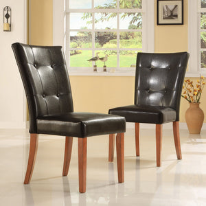 Tufted Faux Leather Dining Chair Solid Wood Cherry Finish Set of 2