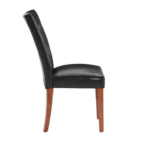 Tufted Faux Leather Dining Chair Solid Wood Cherry Finish Set of 2
