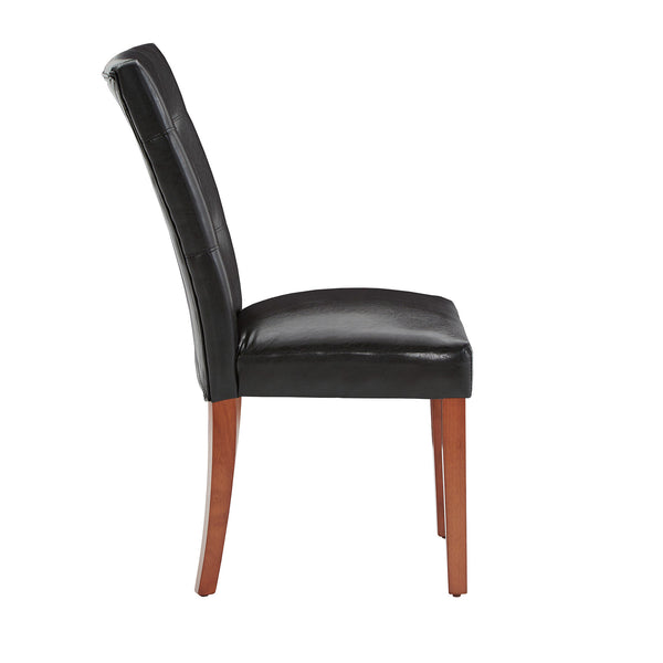 Tufted Faux Leather Dining Chair Solid Wood Cherry Finish Set of 2