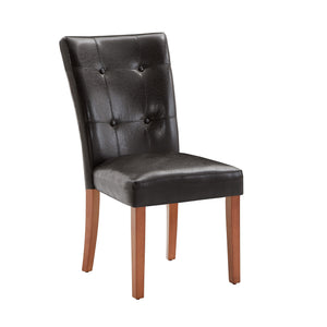Tufted Faux Leather Dining Chair Solid Wood Cherry Finish Set of 2