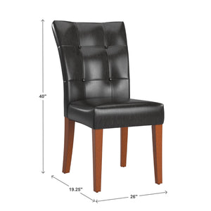 Tufted Faux Leather Dining Chair Solid Wood Cherry Finish Set of 2
