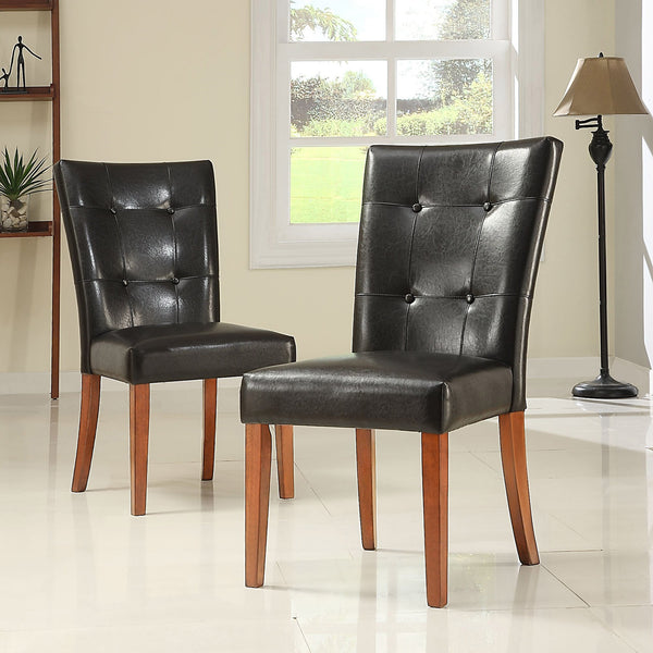 Tufted Faux Leather Dining Chair Solid Wood Cherry Finish Set of 2