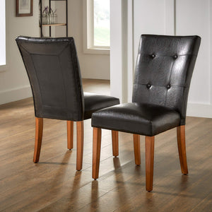 Tufted Faux Leather Dining Chair Solid Wood Cherry Finish Set of 2