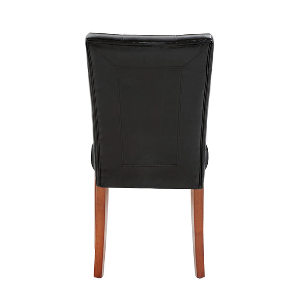 Tufted Faux Leather Dining Chair Solid Wood Cherry Finish Set of 2