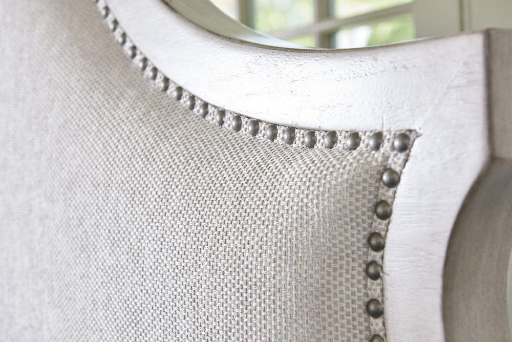 Lexington Arbor Hills Arched Upholstered Headboard With Textured Basket Weave And Nailhead Trim For Luxe Style Oyster  714-143hb