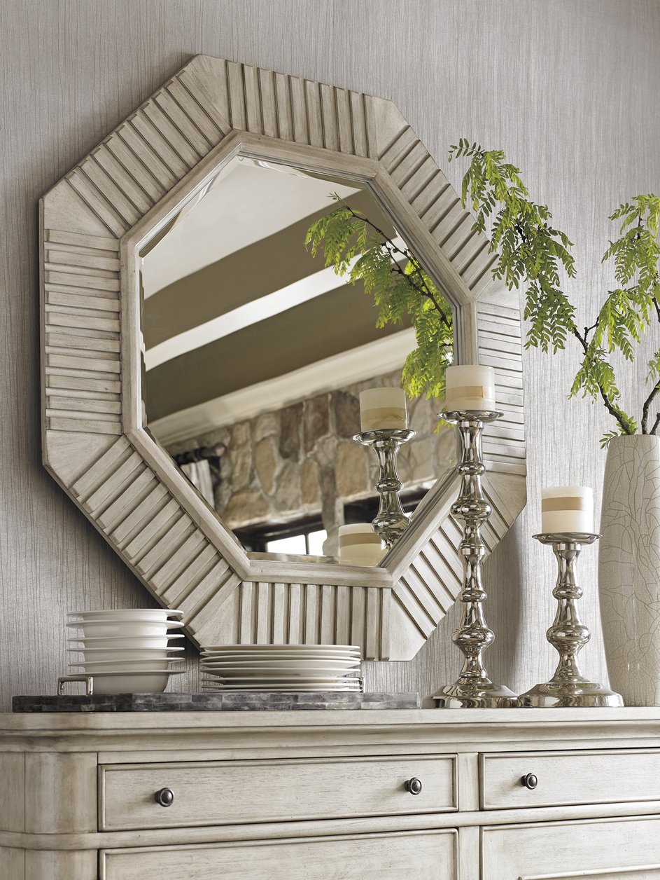 Lexington Selden Octagonal Mirror - Elegantly Crafted With Distressed Cathedral Mahogany And Antique Pewter Accents Oyster  714-204