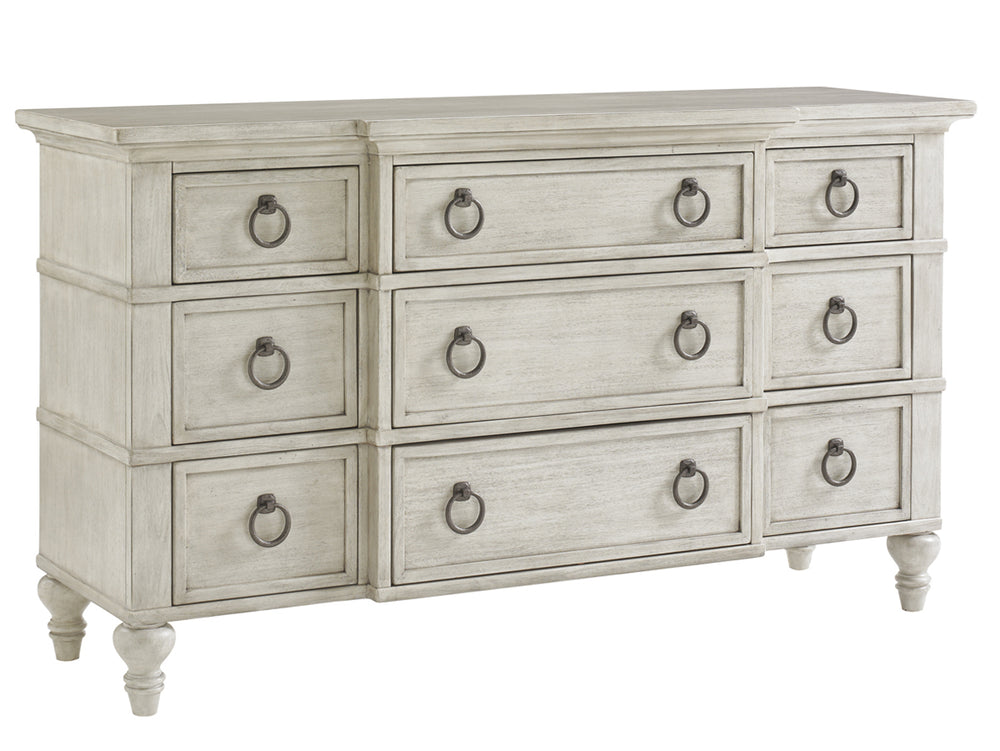 Lexington Barrett Triple Dresser: Casual Luxe Living With Antique Pewter Hardware And Elegant Cathedral Mahogany Oyster  714-233