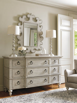 Lexington Barrett Triple Dresser: Casual Luxe Living With Antique Pewter Hardware And Elegant Cathedral Mahogany Oyster  714-233