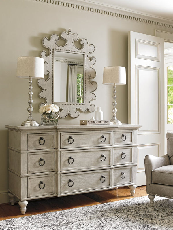 Lexington Hempstead Vertical Mirror - Elegant Scrolled Frame With Nailhead Trim And Sophisticated Oyster Finish Oyster  714-203